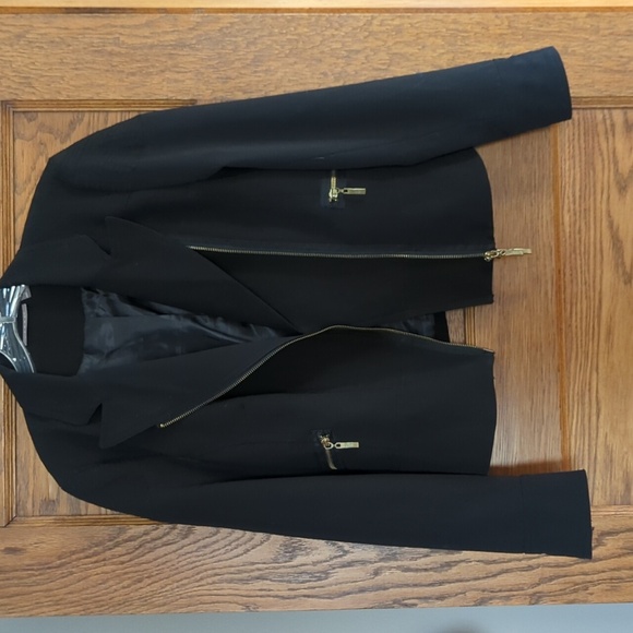 Kenar Black and Gold Embellished Asymmetrical Moto Jacket Size Women's 6 - Picture 4 of 8